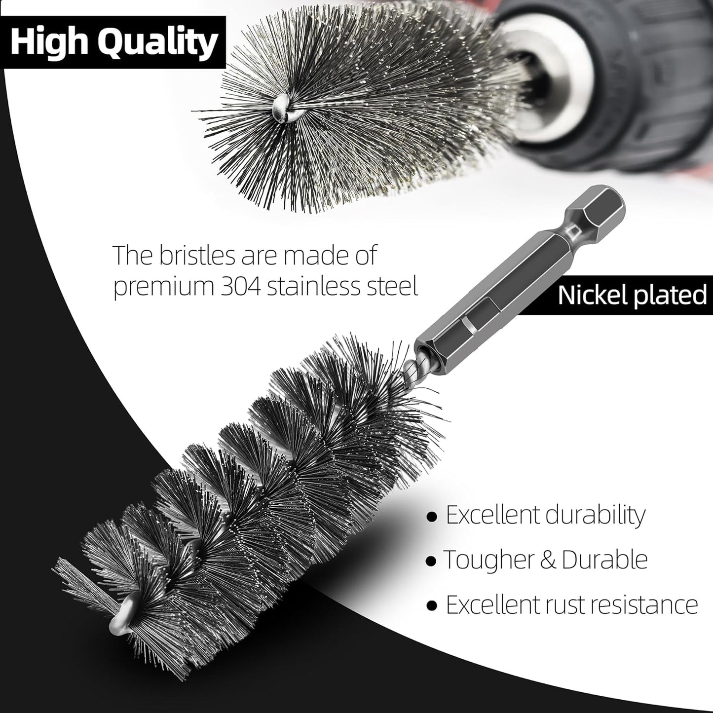 ASNOMY 7Pcs Wire Bore Brush for Drill,5/16"-1” Stainless Steel Copper Pipe Cleaner Set for Power Drill Cleaning,Abrasive Drill Wire Brush with 1/4" Hex Shank