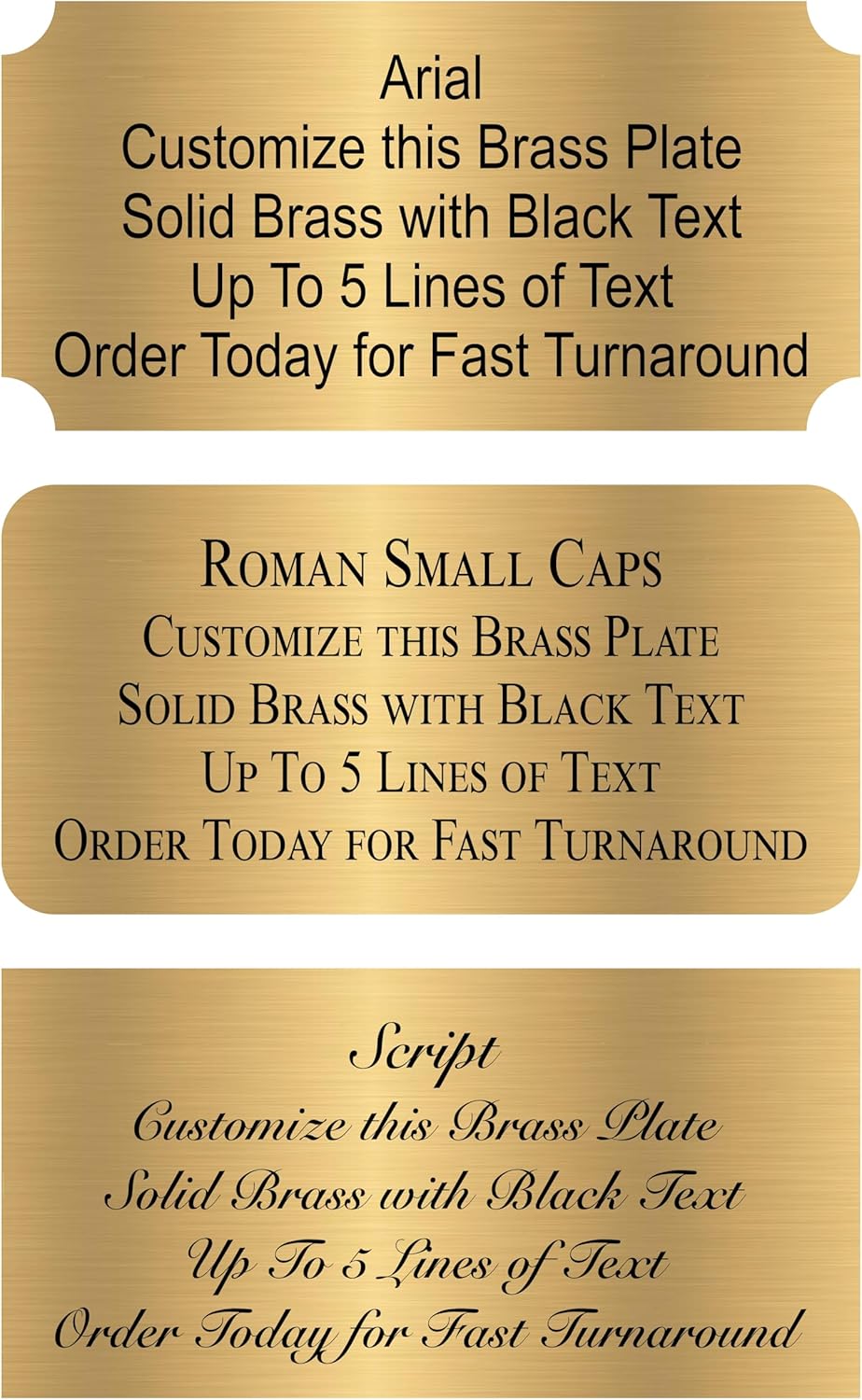 Personalized, Custom Brushed Gold Solid Brass Plate - Sizes 1x3, 1x4, 2x4, 2x6, 2x8, 3x6 - Picture Frame Name Label Art Tag for Frames, with Adhesive Backing - Indoor use only - 4 Tags