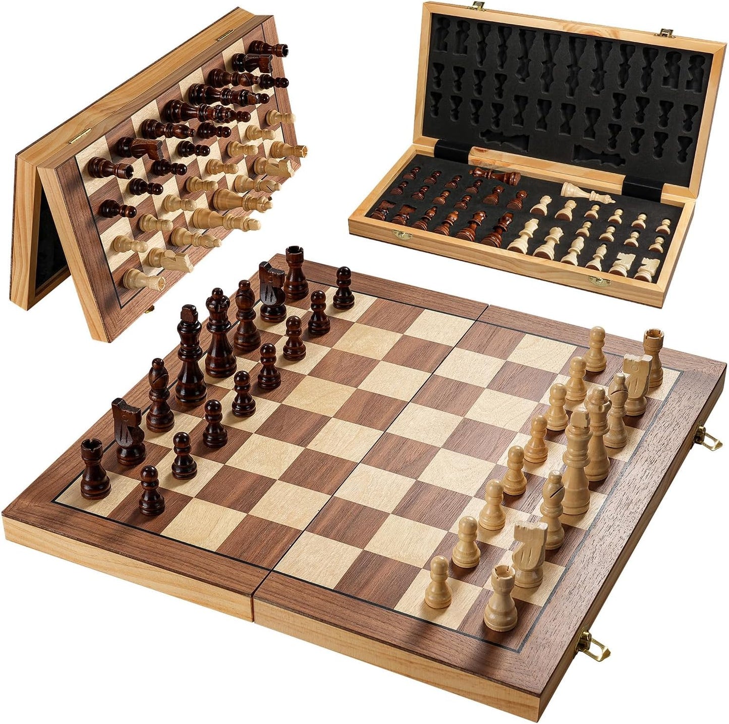 12 Inch Portable Travel Chess Set for Kids & Adults, Small Magnetic Wooden Chess Boards for Adults, Folding Chessboard Game for Kids