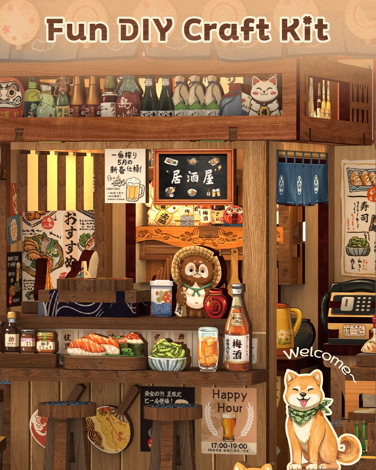 CUTEBEE Book Nook Kit - DIY Miniature House Japanese Izakaya, Dollhouse Kit for Adults and Teens, Booknook Tiny House Bookshelf Decor 3D Wooden Puzzle, Gifts for Family, Friends (Japanese Izakaya)