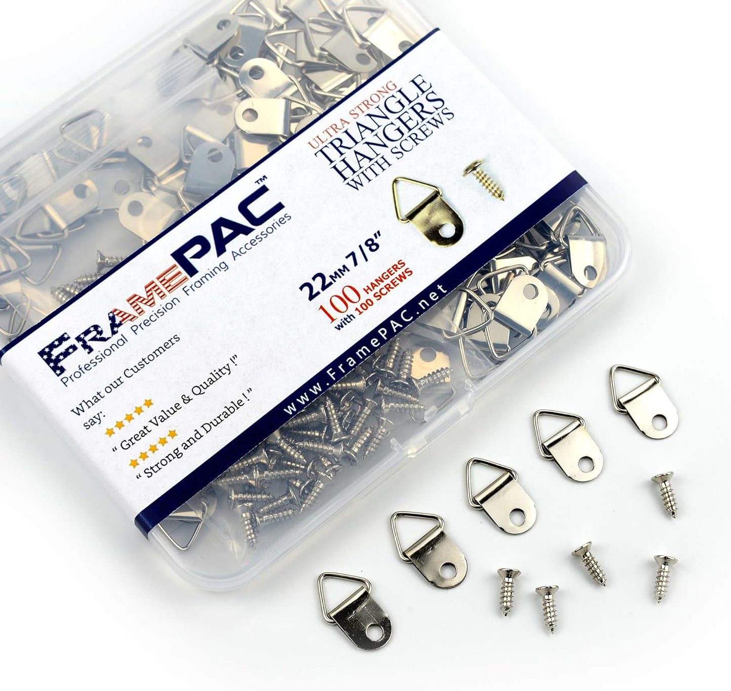 100 Pack Picture Hangers with Screws, Small Triangle Ring, D Rings for Clock, Decoration, Mirror, Paintings, Artwork Picture Frame