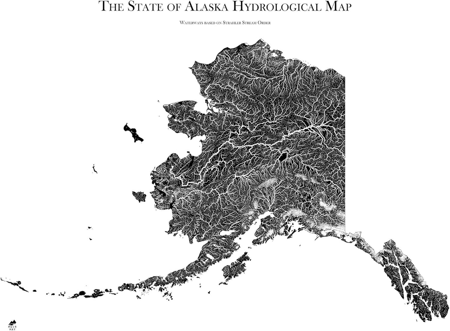 Muir Way Hydrological River Map of Alaska - Watershed Topographic Wall Art for Home, Office, or Travel Decor - Unframed Flat Paper Print, 24x30