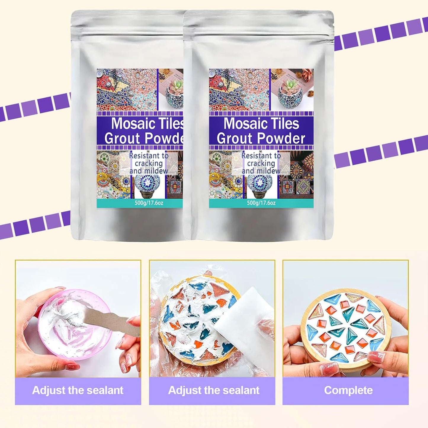 Mosaic Grout, Mosaics Tile Tools, Mosaic Tile Accessories – Essential for Handmade Grouting and Perfect for DIY Craft Projects (Gray, 250G)