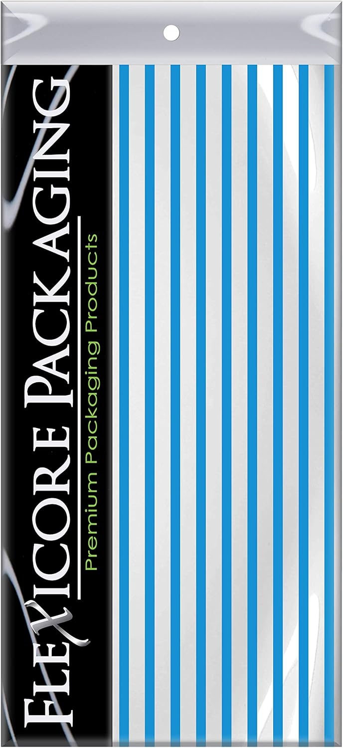 Flexicore Packaging Turquoise Blue Pin Stripe Print Gift Wrap Tissue Paper Size: 15 Inch X 20 Inch | Count: 10 Sheets | Color: Turquoise Pin Stripe
