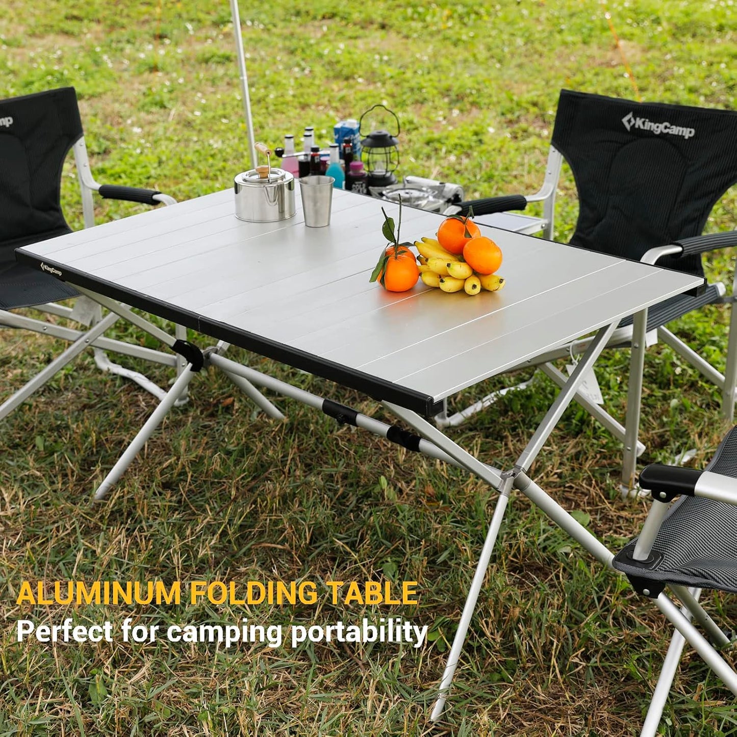 KingCamp Camping Table Roll up Aluminum Folding Table Lightweight Large Portable Foldable Camp Table for Picnic Camping Barbecue Backyard Beach Tailgate Indoor Outdoor, 4-6 Person, Support 120lbs