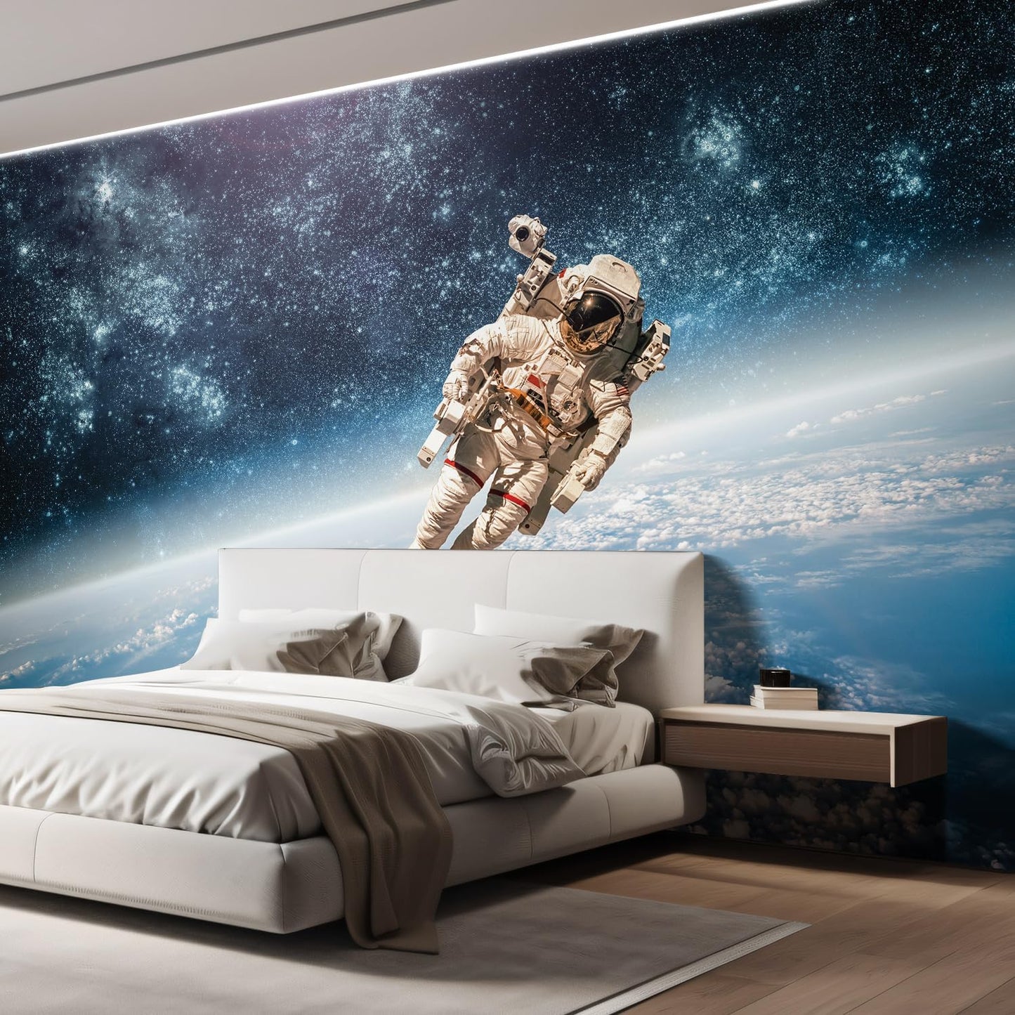 wall26 Wall Sticker/Wall Mural an Astronaut Floating About Planet Earth, Not Peel and Stick, Non-Woven Wallpaper Decorative for Bedroom, Living Room, Office - 108x144 inches