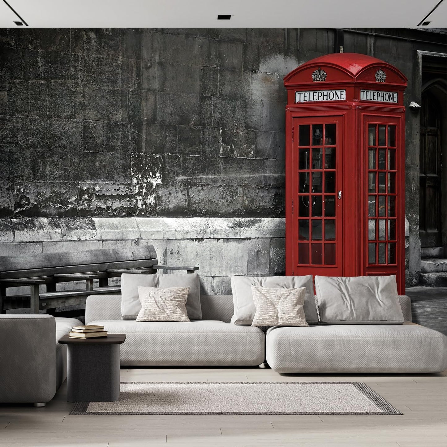 wall26 Wall Sticker/Wall Mural British Phone Booth in London, Not Peel and Stick, Non-Woven Wallpaper Decorative for Bedroom, Living Room,Office - 132x120 inches