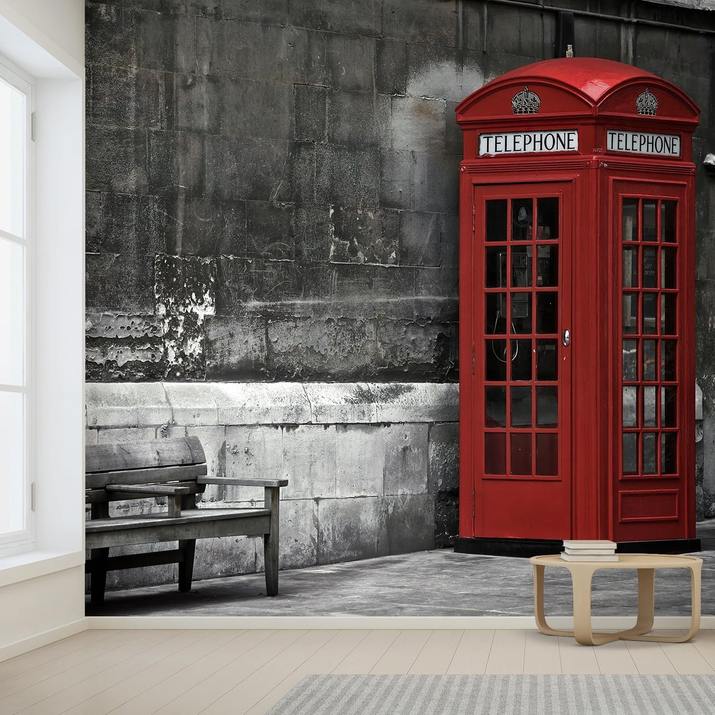 wall26 British Phone Booth in London, United Kingdom Removable Wall Mural | Self- 132x192 inchesAdhesive Large Wallpaper - 132x192 inches