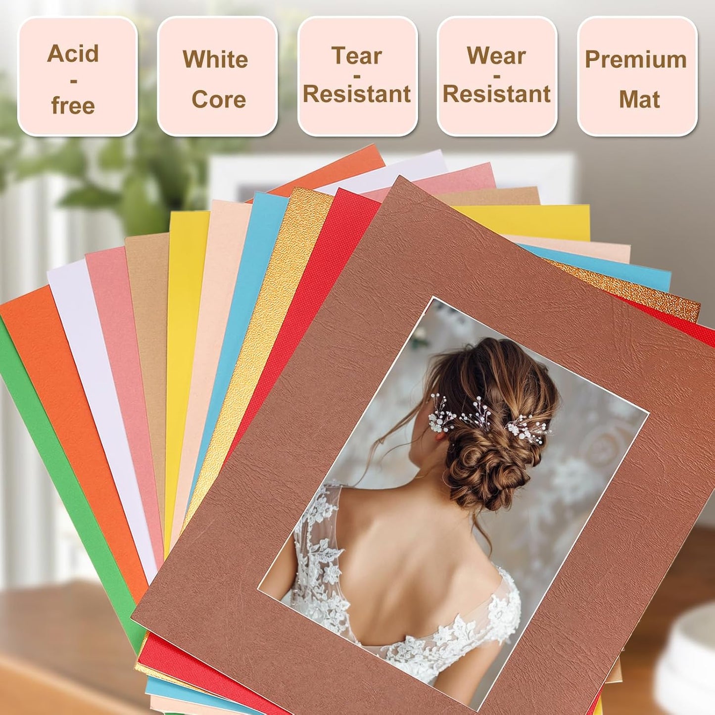 uxcell Picture Mats, 8 x 10 Mat Board Center for 5 x 7 Pictures Acid Free White Core Bevel Cut Frame Mattes with Backing for Display Art Measuring, Yellow