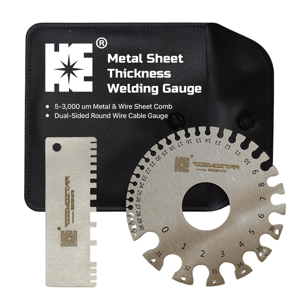 Cosmostar 2 Pcs Stainless Steel Welding Gauge Set – Wire & Metal Sheet Thickness Gauge, 25-3,000 um Wet Film Comb + Dual-Sided Round Wire Cable Gauge for Welding Material & Sheet Measurement