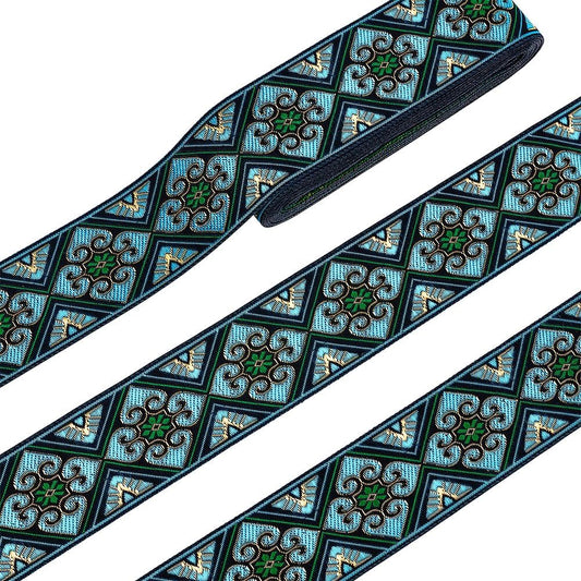 PH PandaHall 7 Yards Jacquard Ribbon Trim 2 Inch Boho Embroidered Woven Lace Ribbon Fabric Vintage Flowers Straps Fabric Bias Tape for Bohemian Persian Clothes Bag Holiday Christmas Decor Gift Wrap