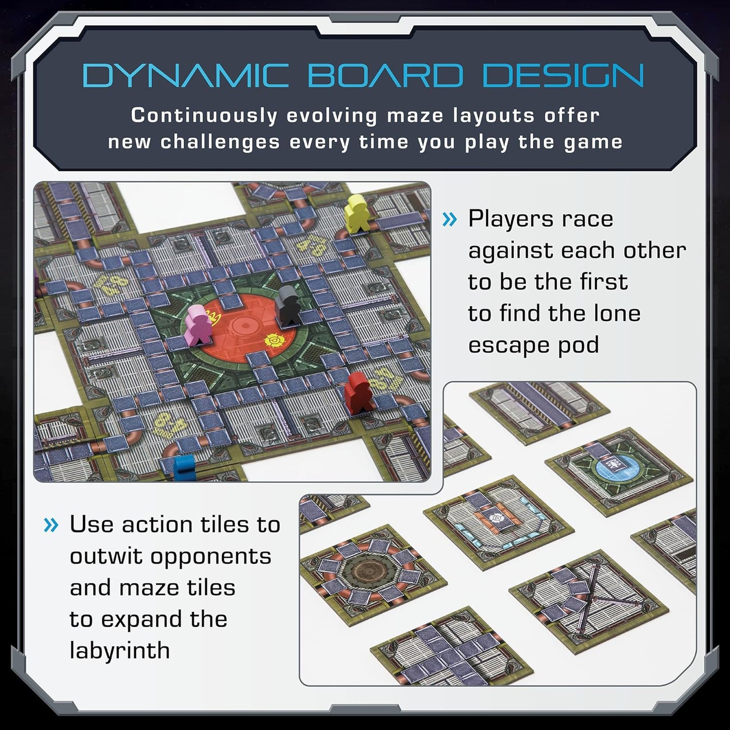 No Escape Board Game - Strategy Board Games for Adults, Family Games, Party Games. Unique Strategic Space Sabotage Traitor Maze Game with Tiles - Fun for Kids, Teenagers, Adults. 2 to 8 Players.