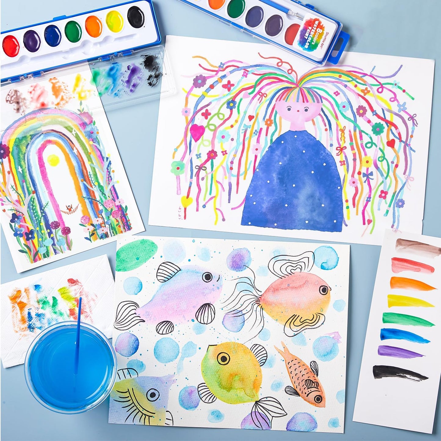 Shuttle Art 40 Pack Watercolor Paint Set, 8 Colors Watercolor Paint with Paint Brushes for Kids and Adults, Washable Paint for Classroom, Parties, Kindergarten and Art Activities