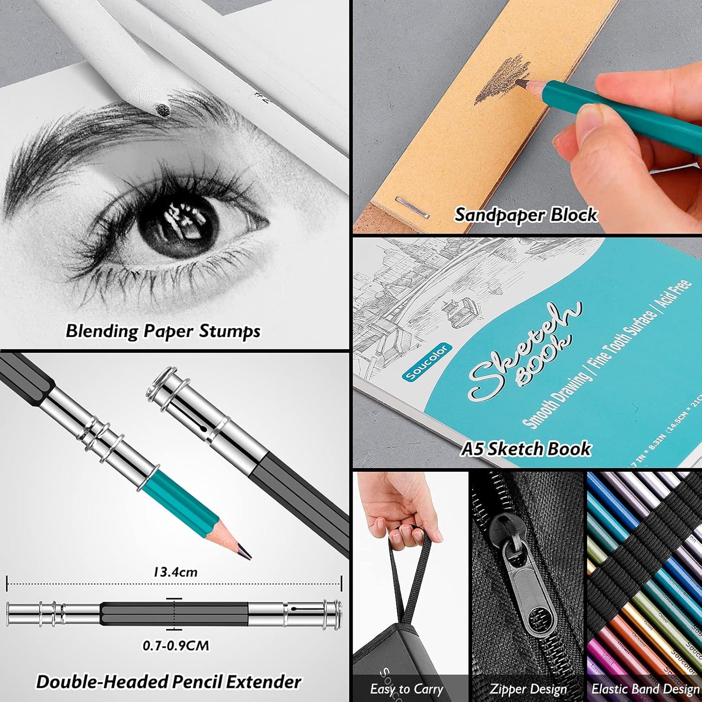 Soucolor 73 Pack Art Supplies Sketching Kit for Adults Kids Teen Gifts, Christmas Gifts, Drawing Sketching Pencils with Sketchbook, Coloring Book, Colored Watercolor Metallic Graphite Charcoal Pencils
