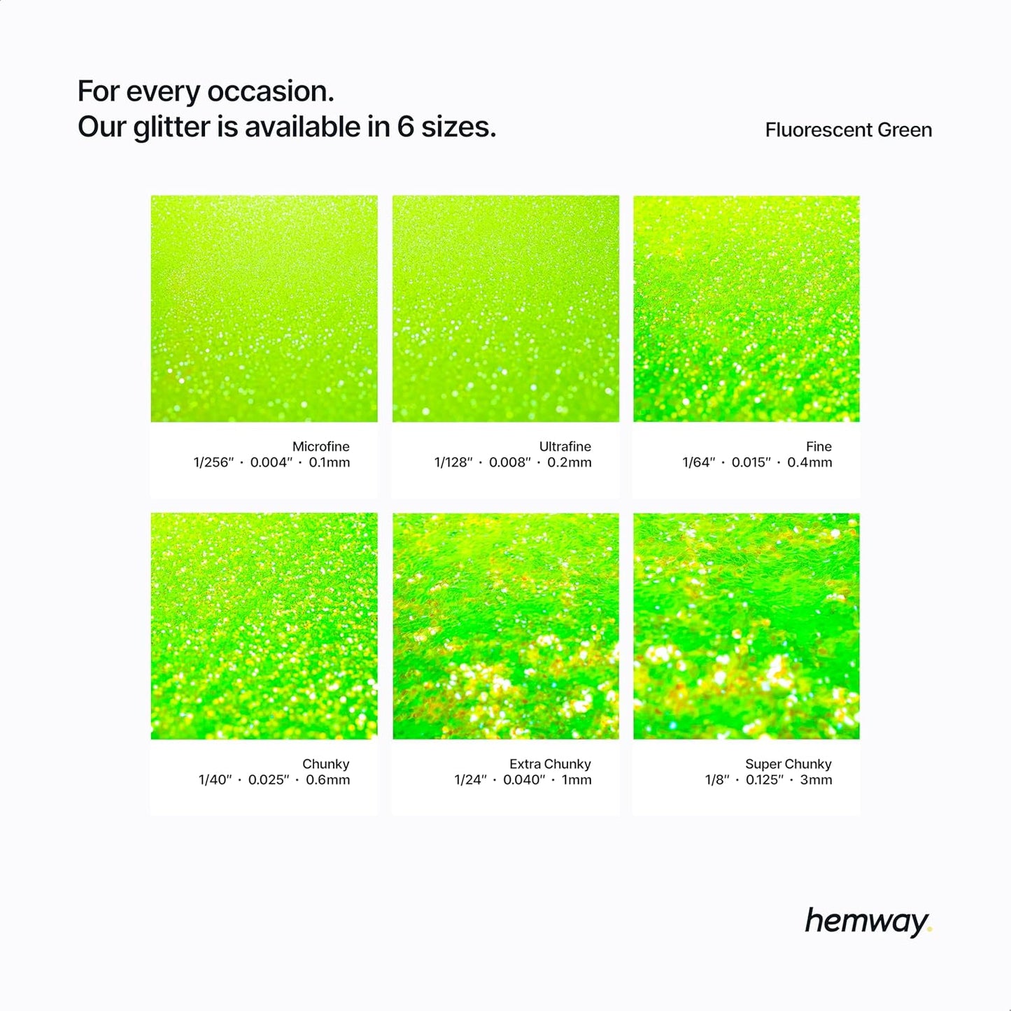 Hemway Polyurethane & Epoxy Resin Glitter 100g / 3.5oz Metallic Crystal Flake Additive for Flooring Jewelry Tumblers Glass Pigment - Ultrafine (1/128" 0.008" 0.2mm) - Fluorescent Green