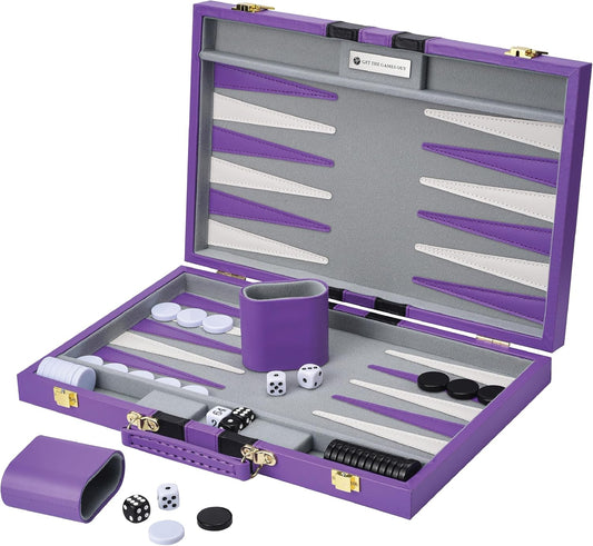 Get The Games Out Top Backgammon Set - Classic Board Game Case - Best Strategy & Tip Guide - Available in Small, Medium and Large Sizes (Purple, Medium)