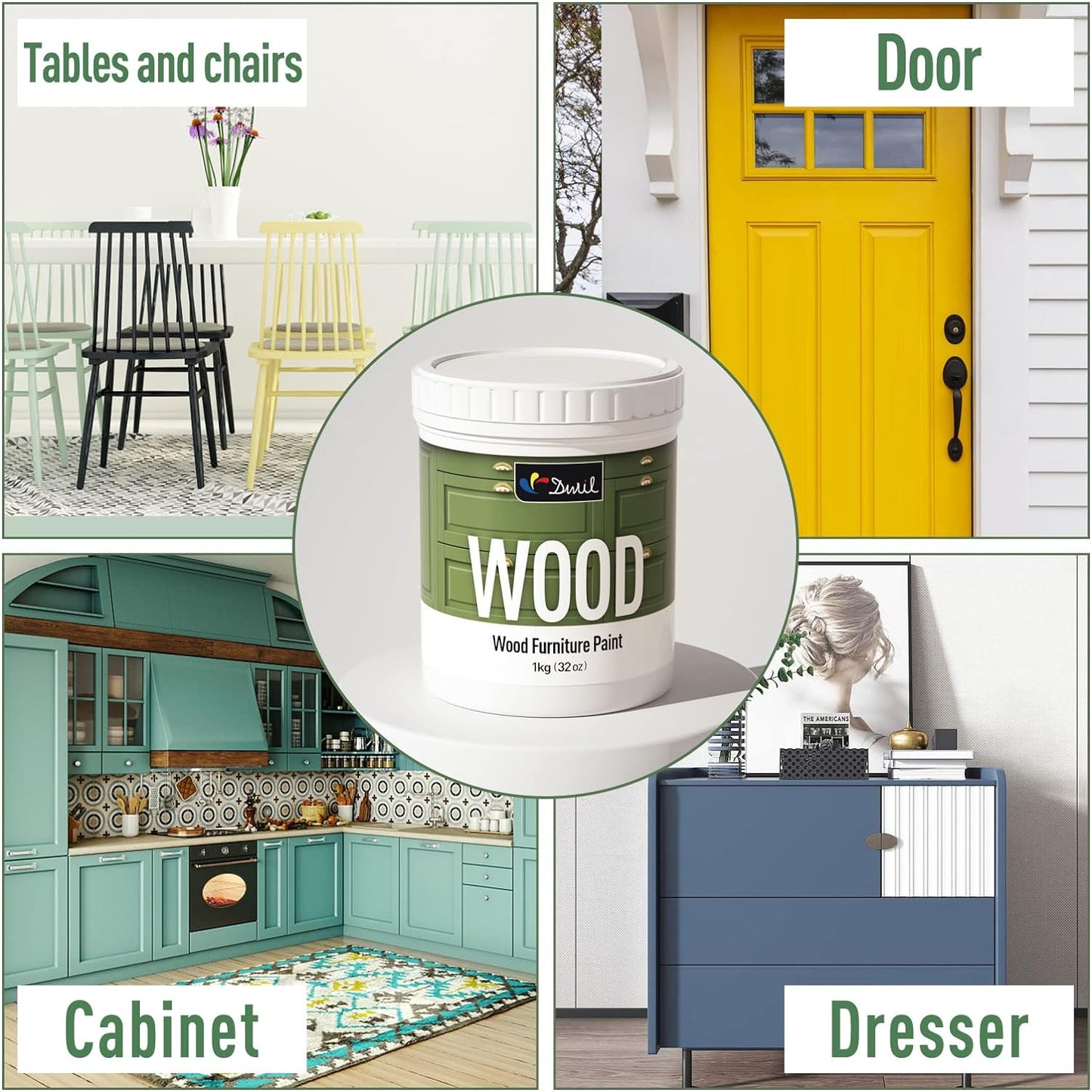 DWIL Matte Finish Furniture Paint - 32 Oz Wood Paint for Cabinets, Doors, Tables, and Dressers Refinishing - Water-Based, Non-Toxic & Odorless, Easy to Apply(Anthracite Gray)-With Tools