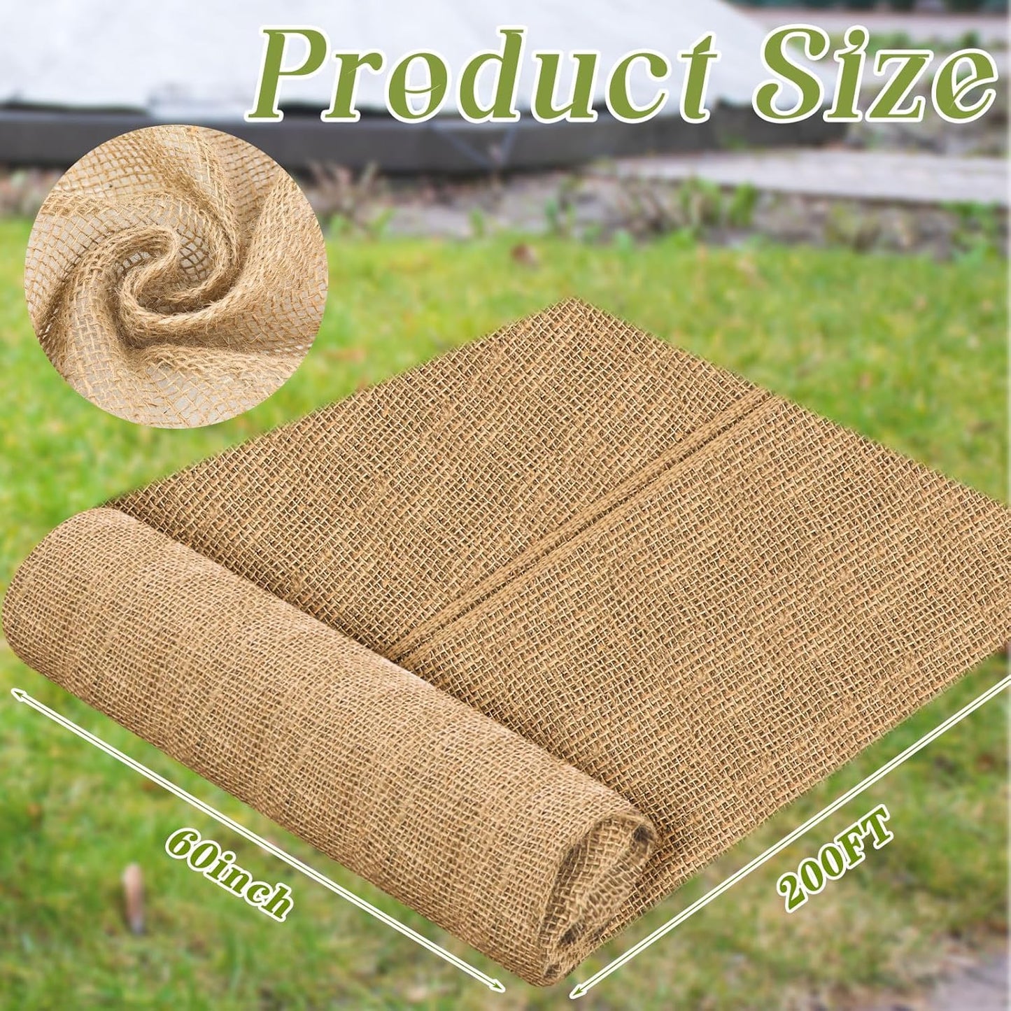 Buryeah Burlap Fabrics Roll Natural Jute Burlap Tree Wraps Protector Winter Frost Plant Blankets Cloth Weed Barrier Fabric Garden Plants for Winter Outdoor Trees Shrubs Party (60 Inch X 200 ft)