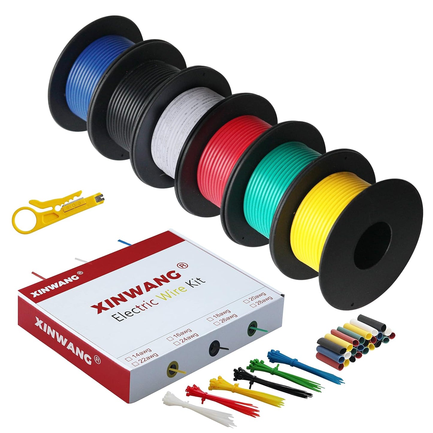 22 Gauge Electrical Wire,22 awg Wire-XINWANG 22 Gauge Stranded Tinned Copper Wire with PVC Insulation(OD:1.6 mm) 6 Colors,26ft Each, Hook Up Wire Kit