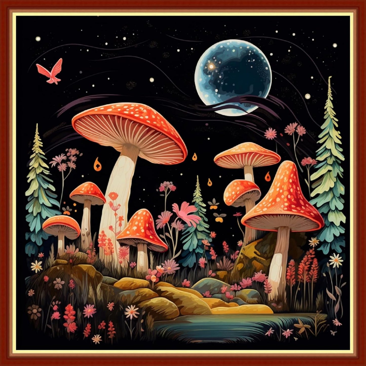 Foxhool Beginners Cross Stitch Kits Stamped Full Range of Embroidery Kits for Adults DIY Cross Stitches kit Embroidery Patterns for Needlepoint kit-Colorful Mushrooms 17.7x17.7 inch