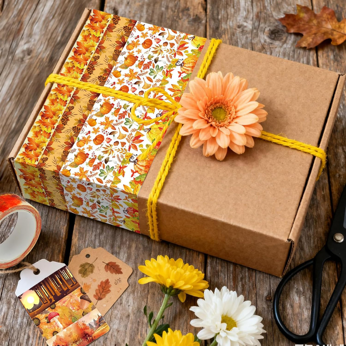 12 Rolls Autumn Washi Tape Set, Fall Maple Leaves Pumpkin Sunflower Thanksgiving Decorative Tape for Bullet Journal, Planner, DIY Arts Crafts, Scrapbooking, Gift Wrapping 16.4FT