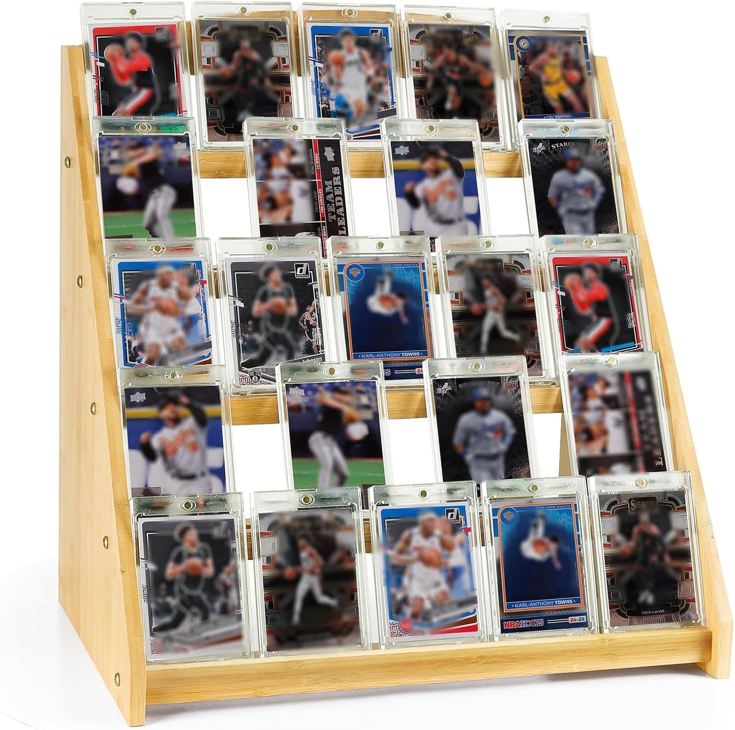 Trading Card Display Stand,5-Tier Bamboo Baseball Card Display Case, 35 pt Sports Card Display for Card Game Collection (Burlywood)