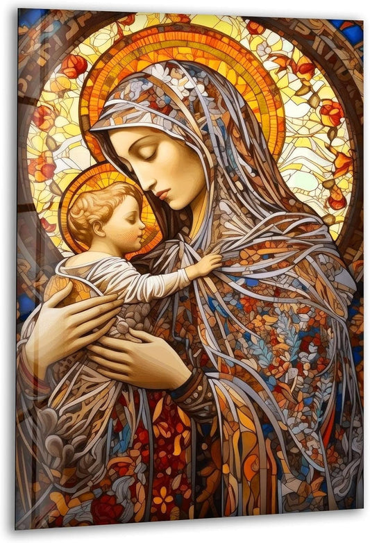 My Photostation.com 40WX60H'' Jesus and Virgin Mary Glass Wall Art Tempered Glass Printing Wall Decor Large Wall Art Wall Hangings