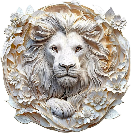 Wooden Puzzles Adults, 3D Paper Lion Wooden Puzzles 100 Pieces, Unique Animal Shaped Wood Challenging Jigsaw Puzzles Gifts for Adults, 8.5x8.3in