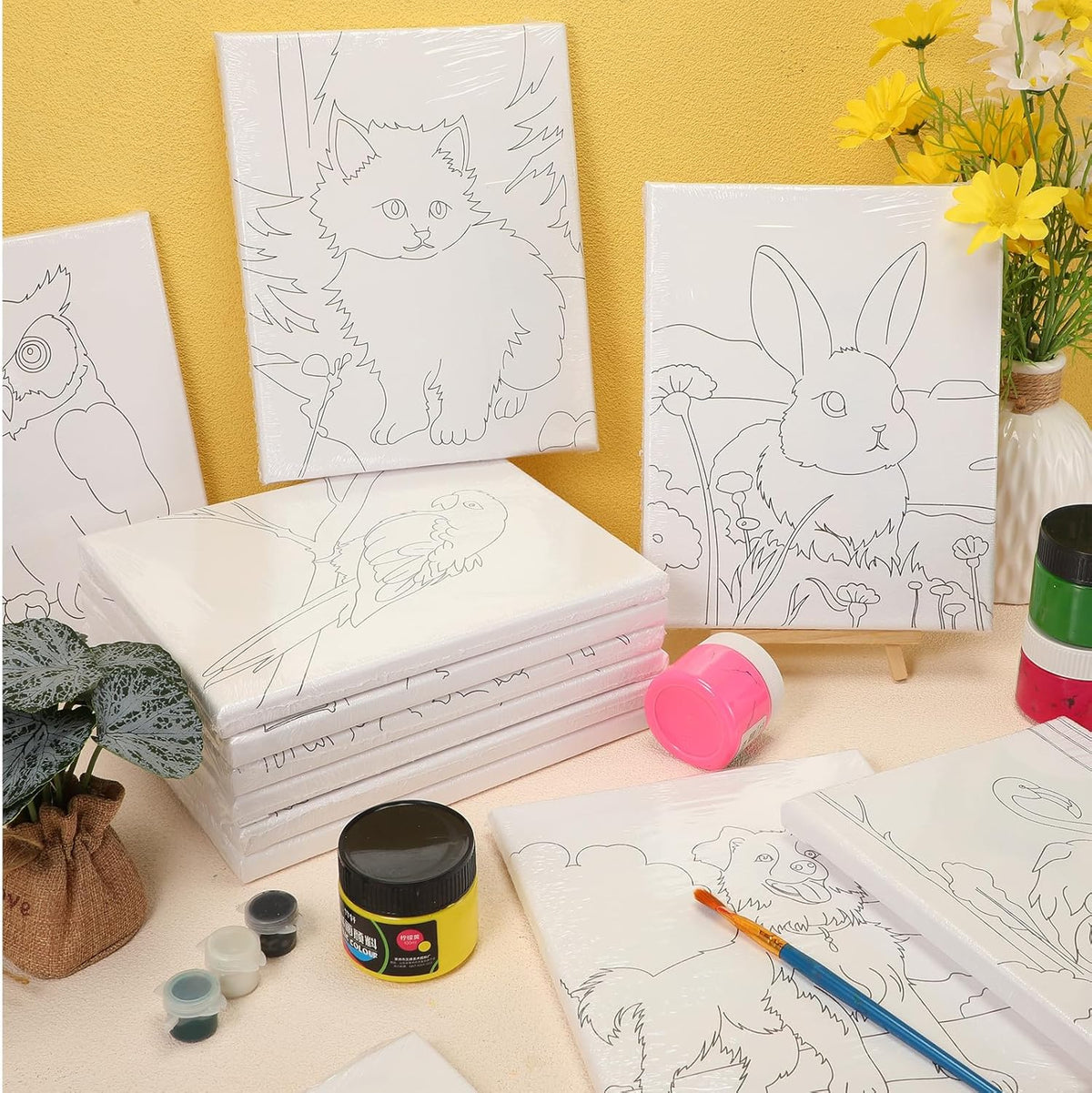 Zhanmai 12 Pack Pre Drawn Canvas for Painting Sip and Paint Kit 8" x 10" Paint Party Set Canvas Painting Pre Printed Canvases for Party Favor DIY Virtual Adult's Date Night(Animals)