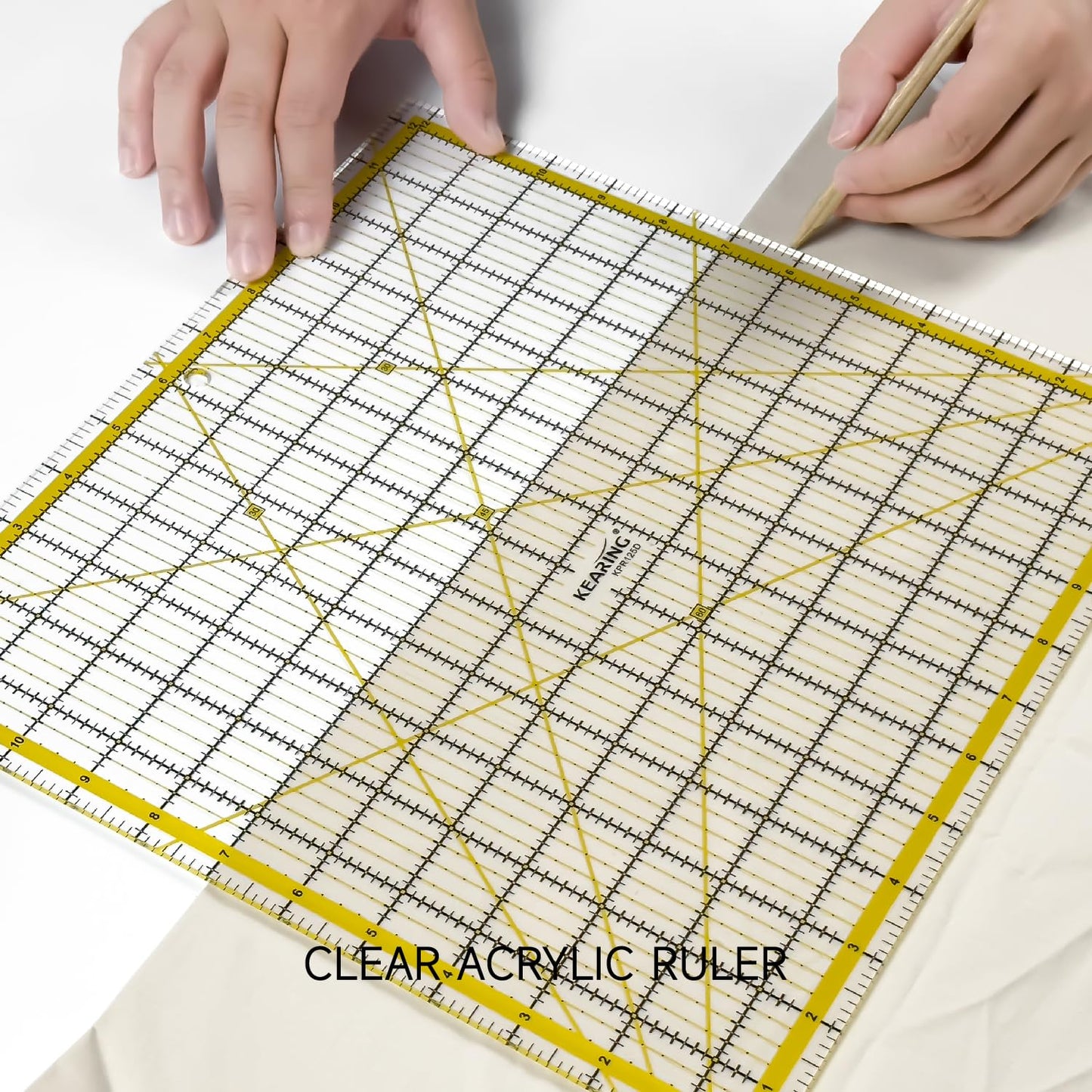 KERING Extra-Large Quilting Ruler - 12.5x12.5 inch Anti-Slip Acrylic Ruler for Patchwork Piecing, Bias Strips & Rotary Cutting, Professional Quilter's Must-Have Tool