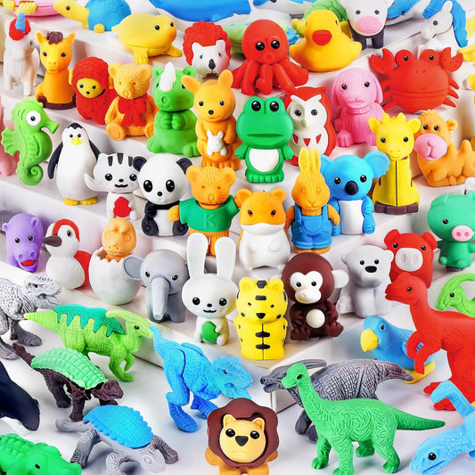 60Pcs Animal Erasers Kids Desk Pets Pencil Erasers 3D Puzzle Bulk Mini Animal Eraser Toys Fun Cute Eraser for Classroom Rewards, Game Prizes, Treasure Box, Easter Egg Fillers