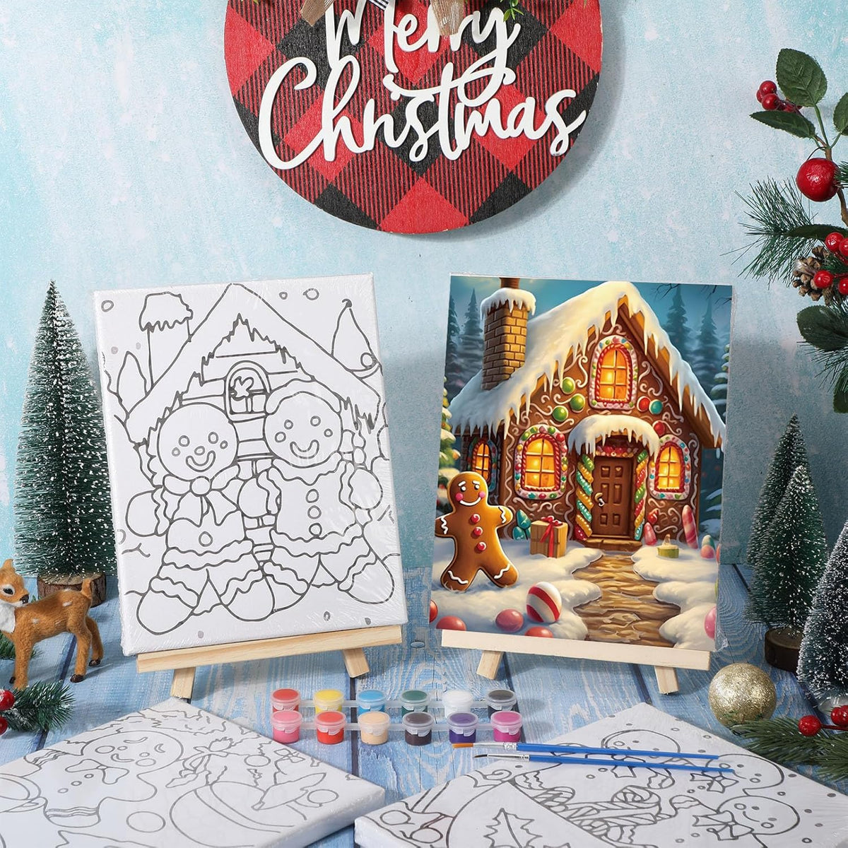Zhanmai 12 Pack Pre Drawn Canvas for Painting Sip and Paint Kit 8" x 10" Paint Party Set Canvas Painting Pre Printed Canvases for Party Favor DIY Virtual Adult's Date Night(Gingerbread Man)