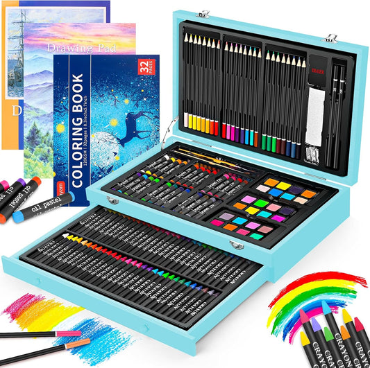 iBayam Arts and Crafts Gifts for Kids 6-14 Year Teens Boys Girls Christmas Gifts, 150-Pack Art Set Kits with 2 Sketch Pads, Coloring Book, 24 Colored Pencils, 24 Oil Pastels, 24 Watercolor, 60 Crayons