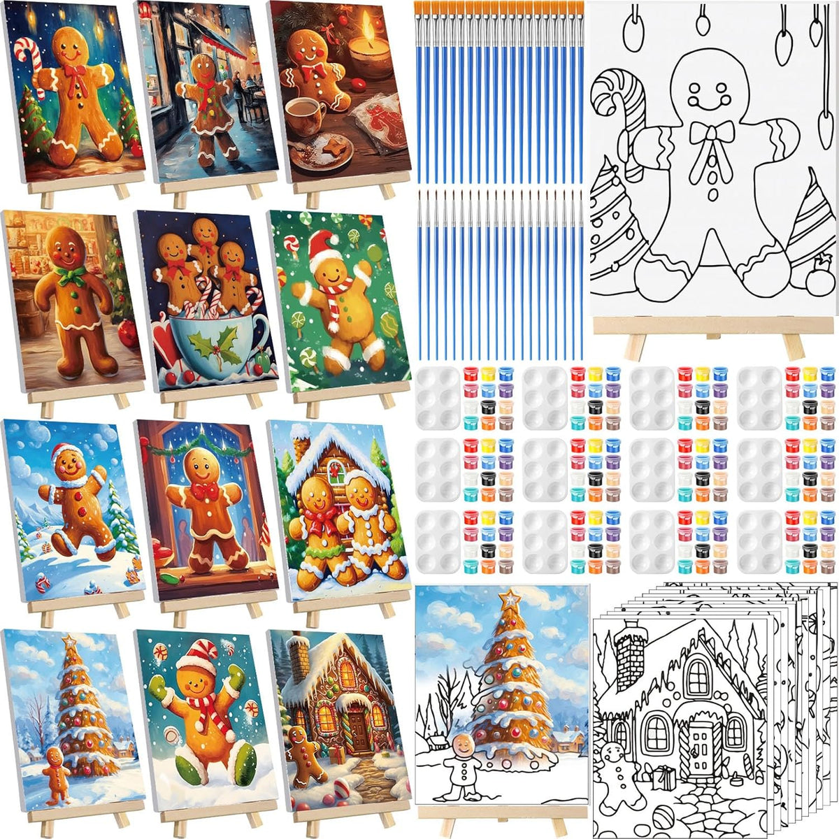 Zhanmai 12 Pack Pre Drawn Canvas for Painting Sip and Paint Kit 8" x 10" Paint Party Set Canvas Painting Pre Printed Canvases for Party Favor DIY Virtual Adult's Date Night(Gingerbread Man)