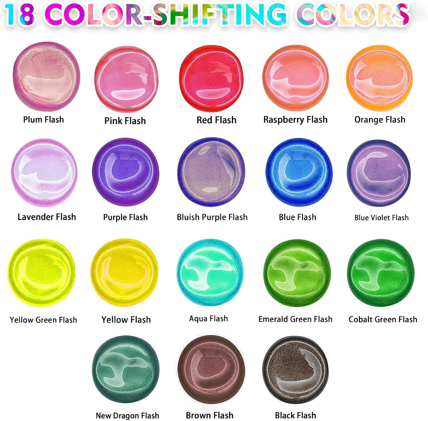 ABEIER Iridescent Acrylic Paint, Set of 18 Chameleon Colors, 2 oz/60ml Bottles, Color-shifting, Non-Toxic, High Viscosity, Blendable, Paints on Rocks Crafts Canvas Wood, Fabric, Ceramic & Stone