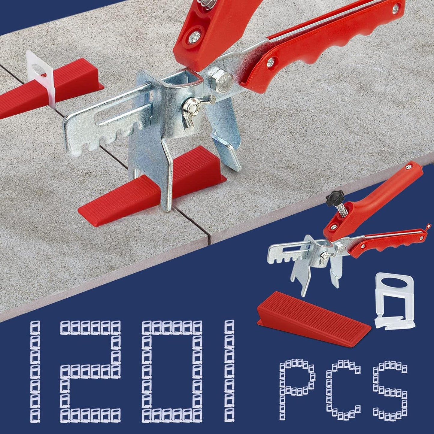 Tile Leveling System with Tile Plier, 1000-Piece Tile Spacers Clips and 200-Piece Reusable Wedges, Tile Leveler Tool Set for Ceramic Tile and Stone Installation (1/8 Inch Tile Spacers)
