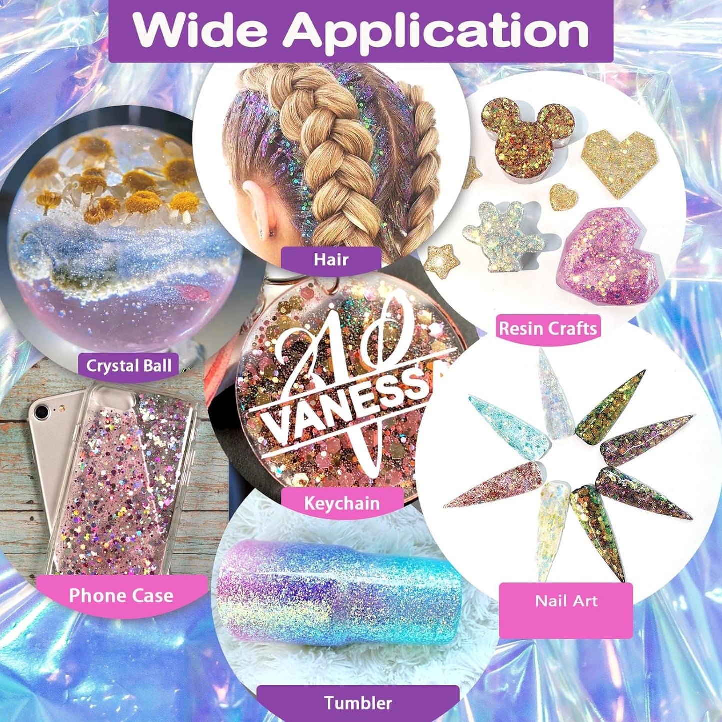 Renfio Opal Chunky Glitter, 1.75oz/50g Glod Glitter, Dreamy High Sparkle Glitter for Crafts Holographic Fine Glitter Mix Iridescent Glitters Flake for Resin Nails Hair DIY Snow Globe - Autumnal Lake