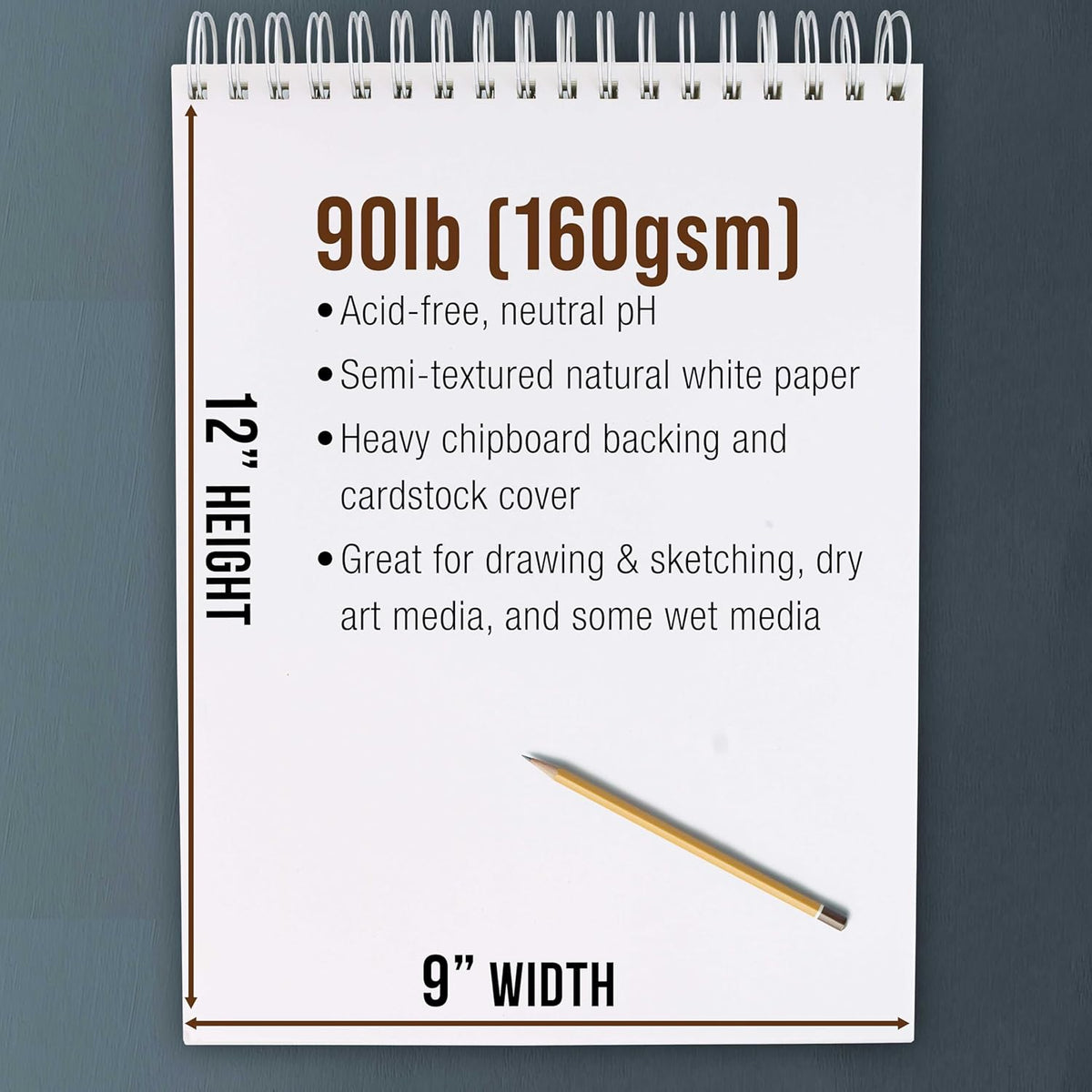 U.S. Art Supply 9”x12 Premium Heavy-Weight Paper Spiral Bound Sketch Book: 90 Pound (160gsm), 30-Sheet Drawing Pad (2 Pack)