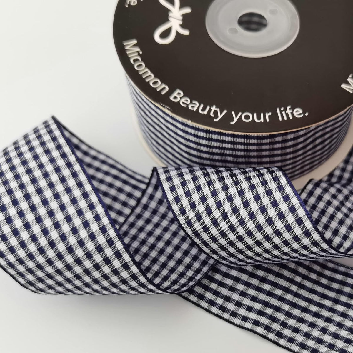 1.5 Inch Blue and White Woven Edge 100% Polyester Gingham Ribbon 25 Yards Each Roll (1-1/2", Blue)