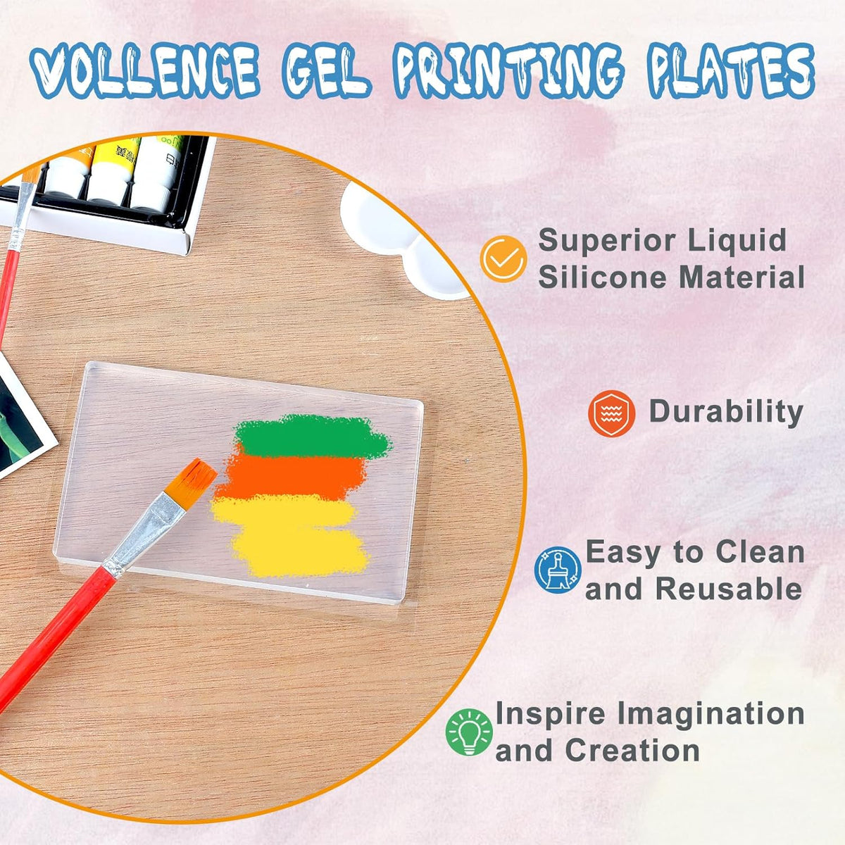 Vollence Gel Printing Plate - 8” X 10”Reusable Gel Monoprinting Plate for Press Art, Printmaking Supplies for Scrapbooking, Card Making, Arts and Crafts,Journaling,Collage