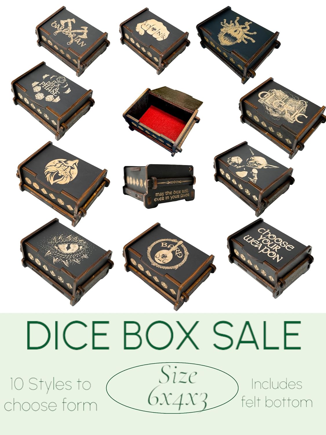 Dice Box - BLACK - 6x4x3 Also holds jewelry and great for desks and desk top items (Dragons Eye)