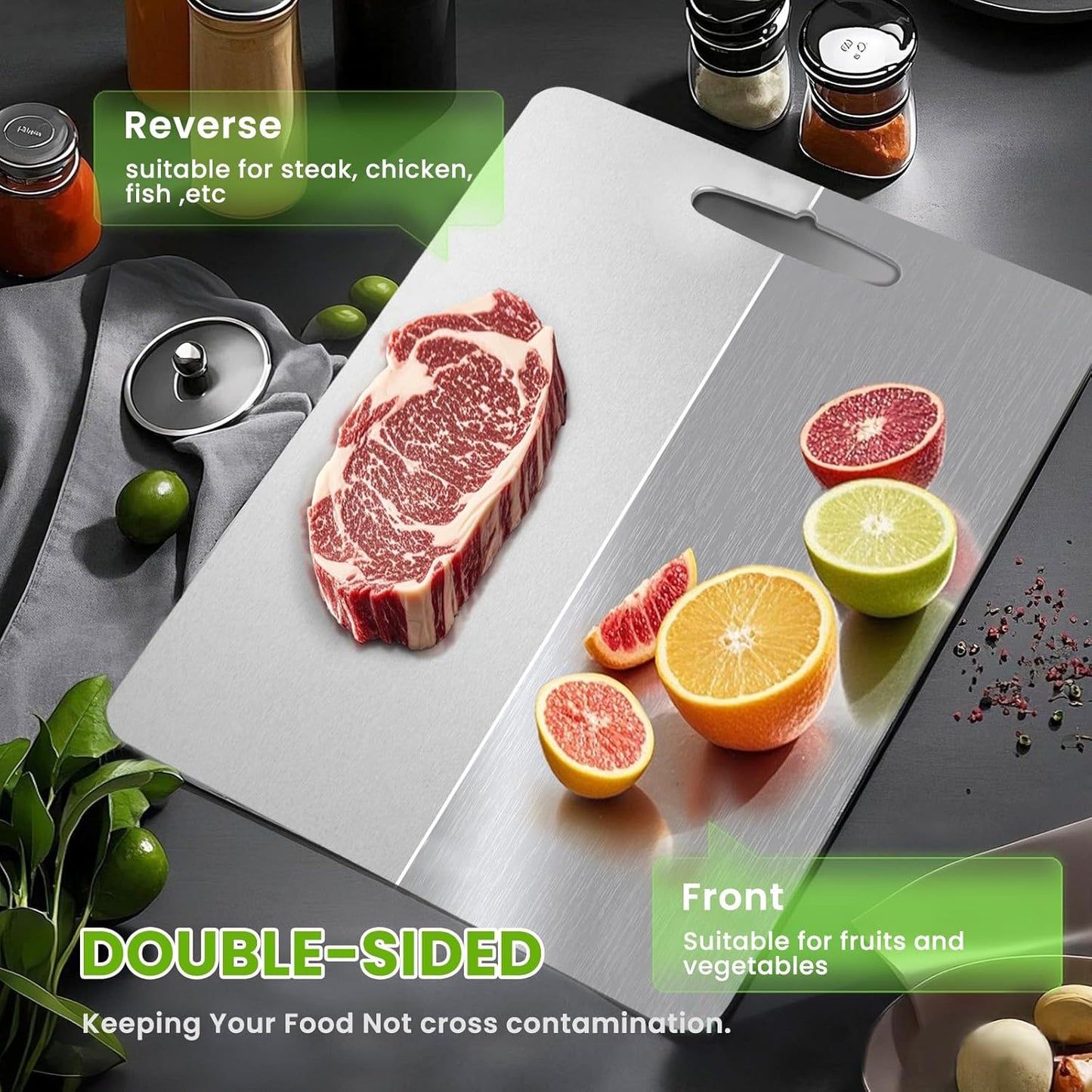 3Pack Titanium Cutting Board, 2025 New Upgrade 100% Pure Titanium Cutting Boards for Kitchen, Hygiene & Durability Non Stick Chopping Board, Double sided Cutting Board, Easy to Clean (M+L+XL）