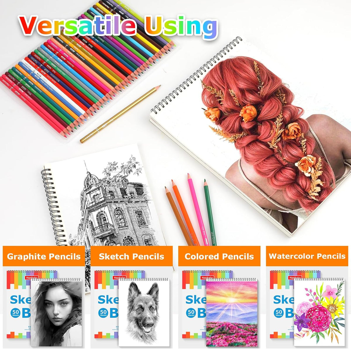 9" x 12" Sketch Book, 4-Pack 50 Sheets Spiral Bound Art Sketchbook, Acid Free Artist Drawing Paper Pad for Kids Adults, Party Art Supplies, Ideal Gifts for 8 9 10 11 12 13 14 Year Old Girl