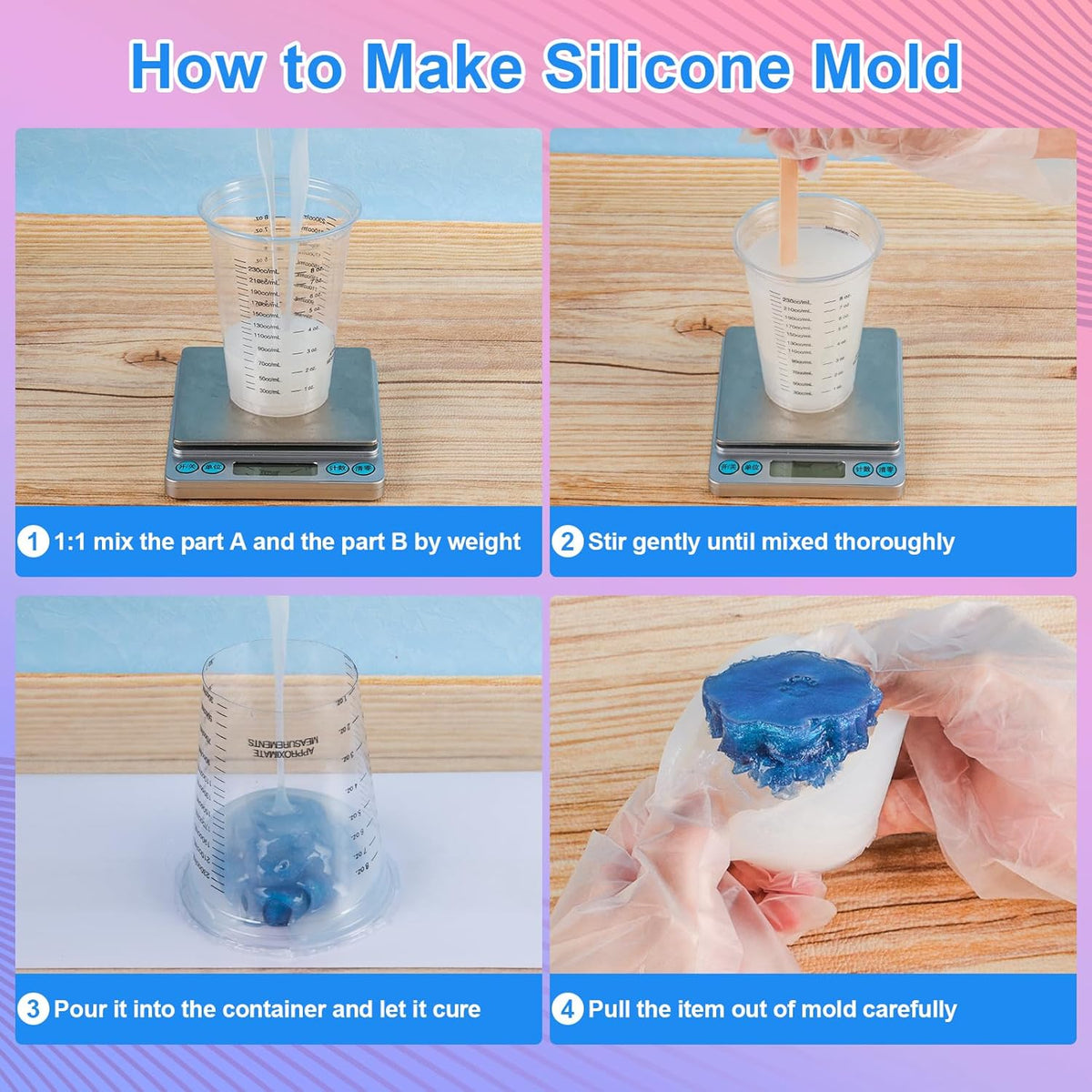 Silicone Mold Making Kit - 20A Liquid Silicone Rubber (1:1 Mix), Non-Toxic & Bubble Free Platinum Cure Silicone for Making Molds for Resin, Soap, Concrete, Craft Molds - 282oz Total