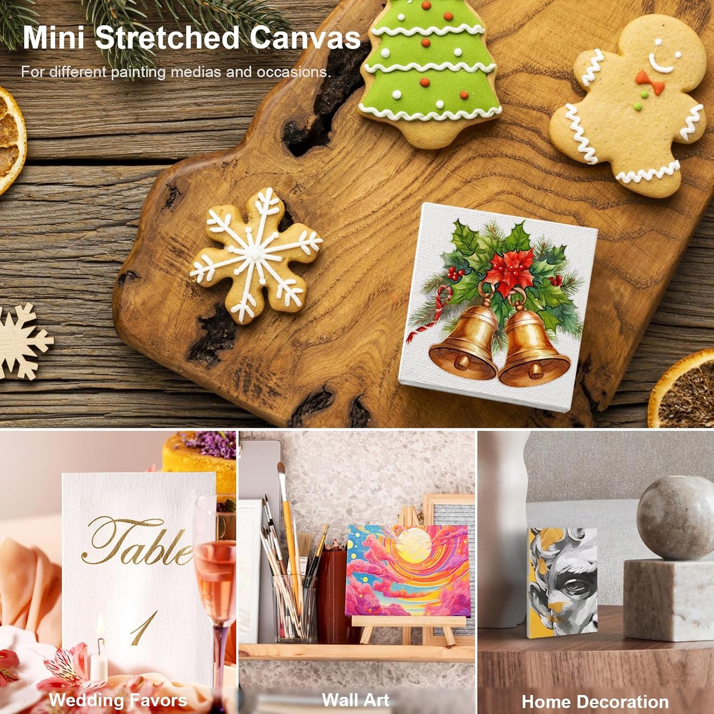 AUREUO Mini Stretched Canvas - 2.5x3.5 Inch / 24 Pack - 2/5 Inch Profile Small Square Canvas - Gift Set Bulk Pack Canvases for Acrylic Painting & Craft