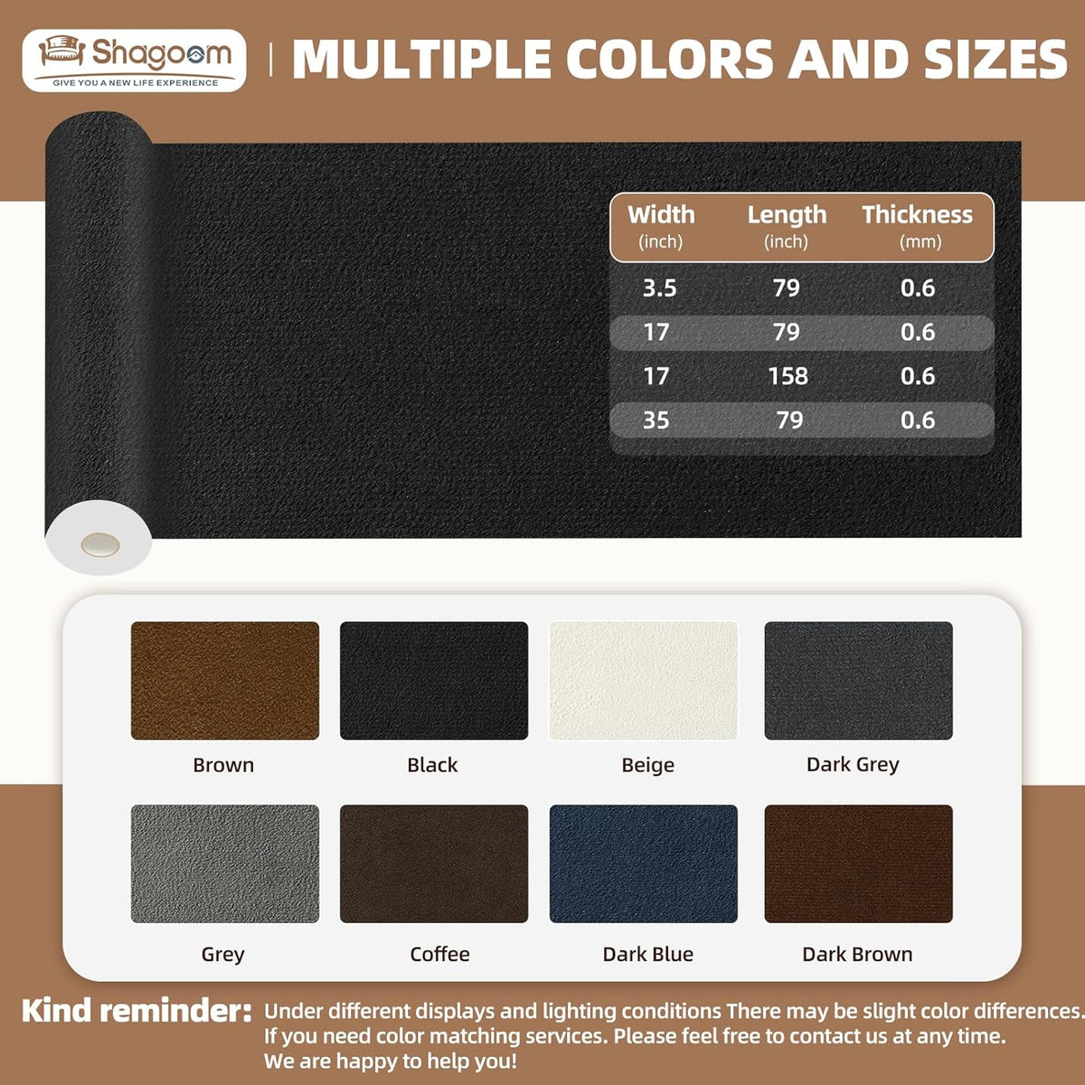 Suede Repair Patch, Large Fabric Repair Tape, Self-Adhesive Fabric Patches for Furniture, Couch, Sofa, Car Interior, Shoes, Hand Bag, Clothing (Dark Brown, 3.5X79 Inch)
