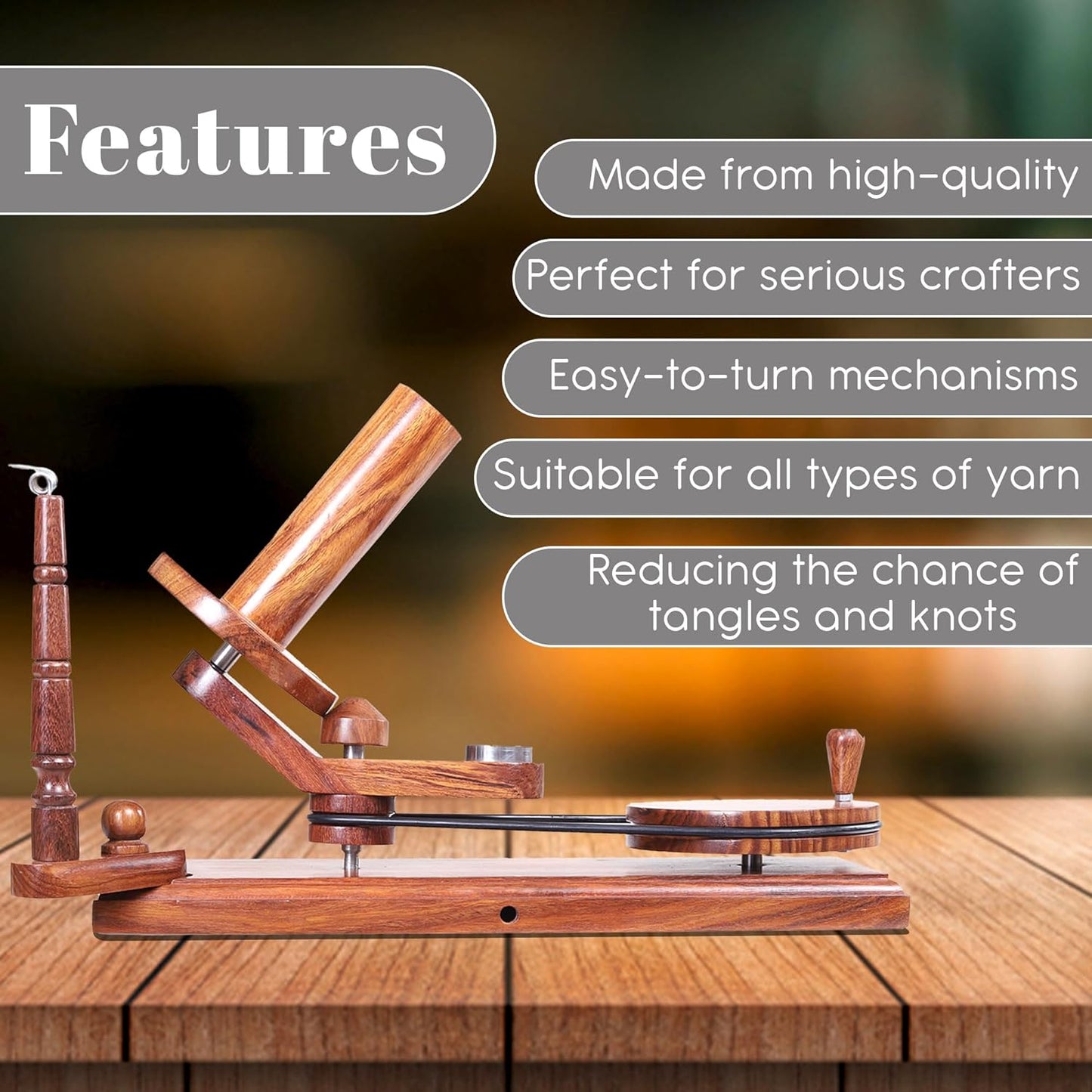Large Handcrafted Wooden Yarn Winder & Swift – Rosewood Brown Ball Winder for Crocheting, Knitting, Weaving – Heavy-Duty Yarn Winder for 8-12 oz Skeins