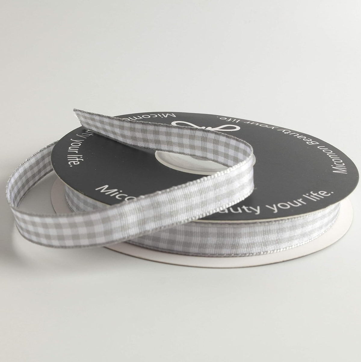 Gray Gingham Plaid Checked Ribbon 25 Yards Each Roll 100% Polyester (3/8",Gray)