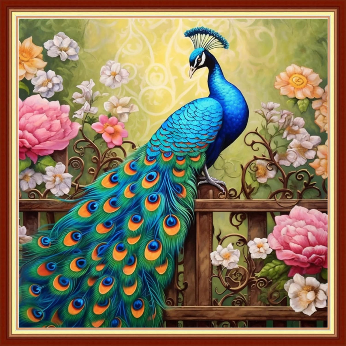 Dooxvey Cross Stitch Kits for Adults Beginners - Full Range of Cross-Stitch & Embroidery Kits - 11CT Patterns - Peacock Flowers - 18x18 inch