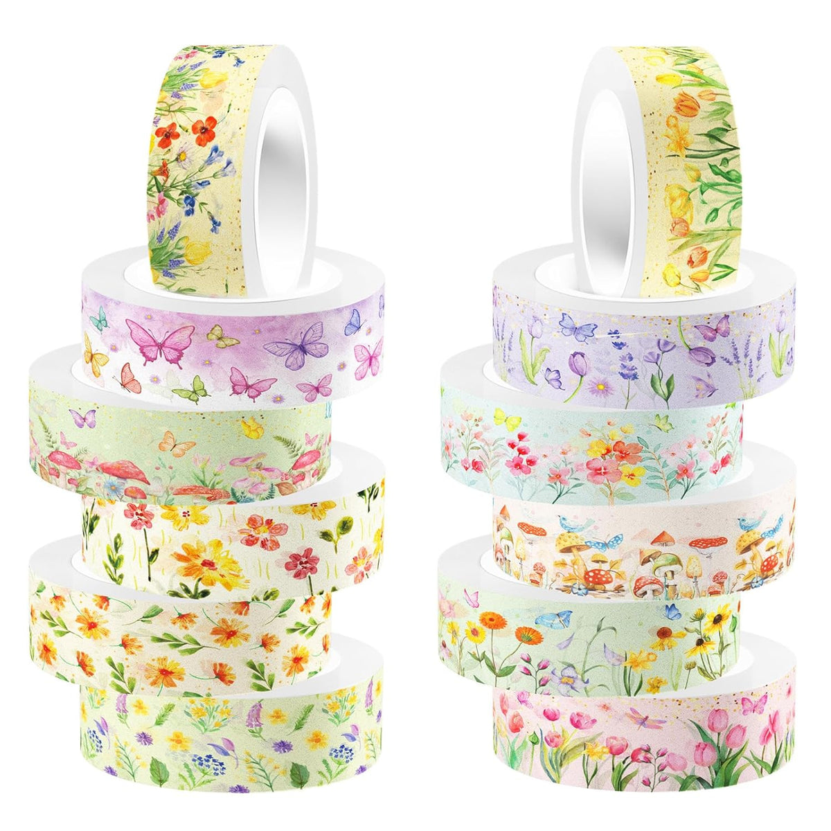 12 Rolls Spring Floral Washi Tape Set, Butterfly Tulip Flower Masking Tapes, Summer Decorative Paper Tape for Scrapbooking Journaling DIY Crafts Gift Packaging 16.4FT